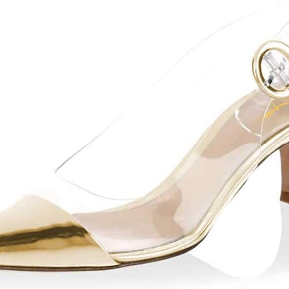Women PVC Slingback Pumps 2in Kitten Heels Pointed Toe Dress Shoes - Picture 1 of 4